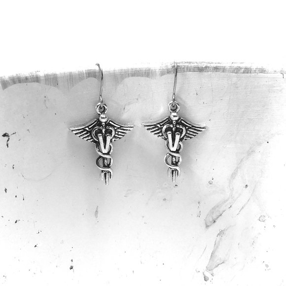 Miniature Veterinary Symbol Veterinarian Dog Lovers Gift Charm Earrings - Picture 2 of 2